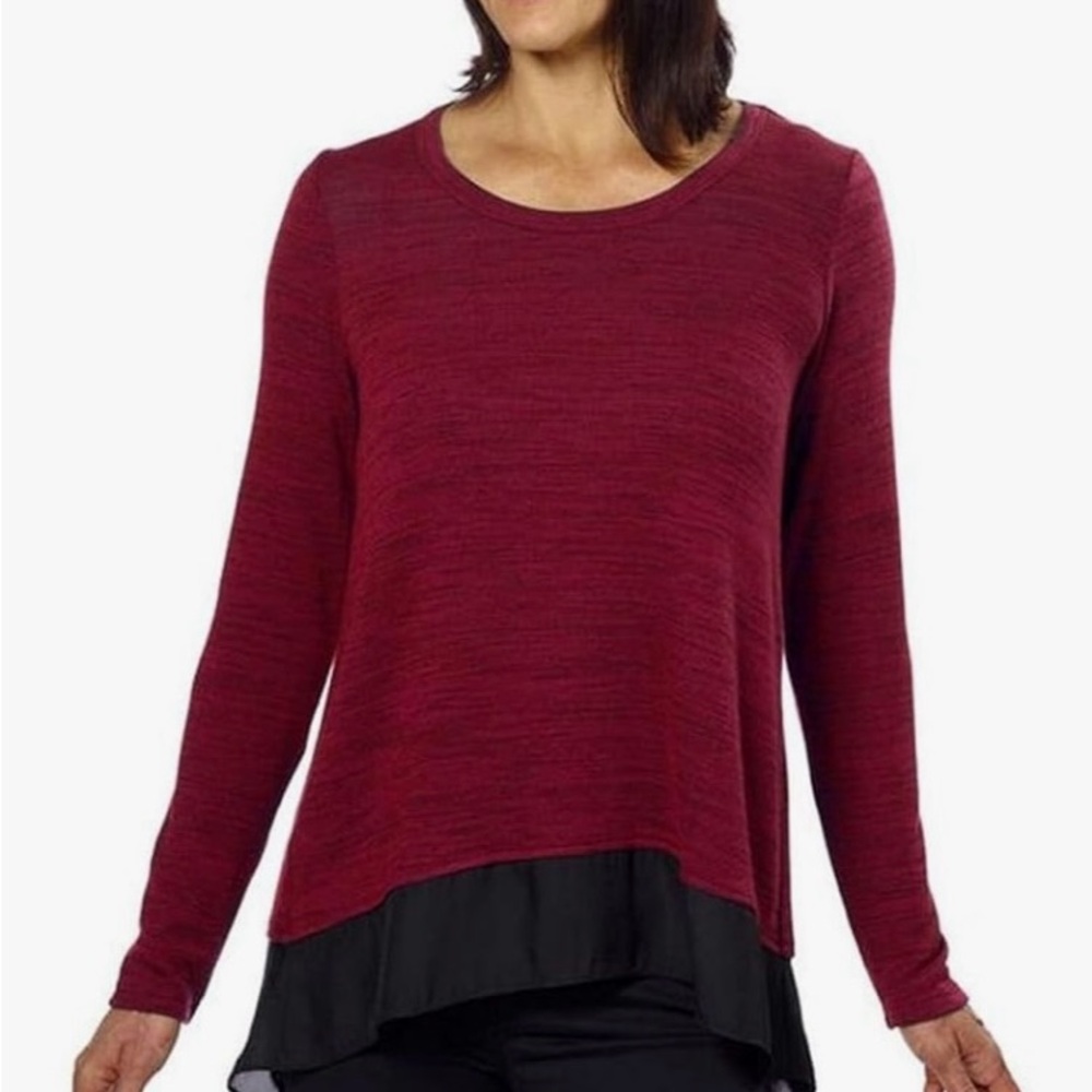 Lili’s Closet Tunic With Chiffon Hem Wine Heather Size L - Picture 3 of 10